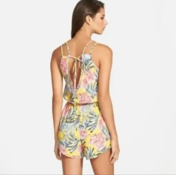 Leith Yellow Tropical Floral Mini Shorts Rompers/ XS - Picture 5 of 16